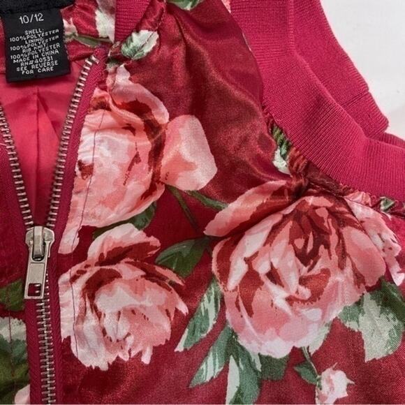 Pink Floral Cold Shoulder Full Zip Jacket Size 10-12 - Picture 3 of 8